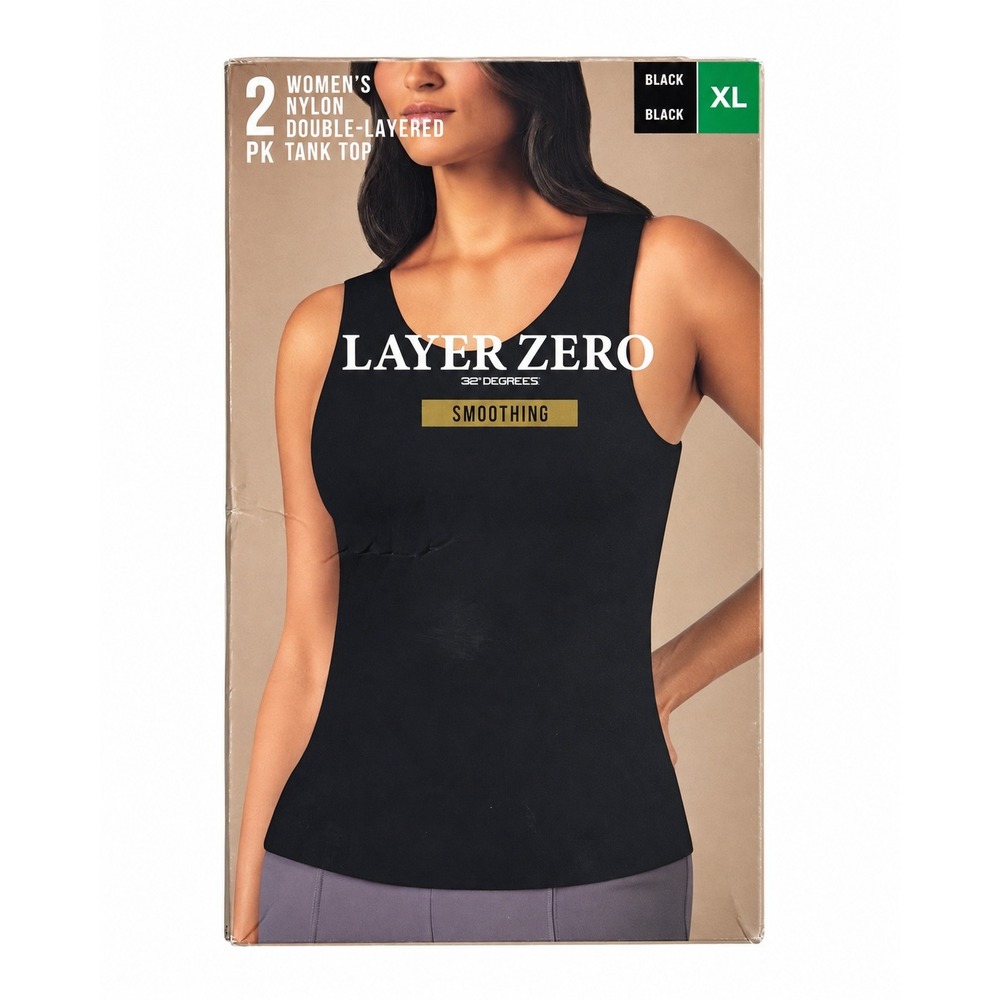 32 Degrees Layer Zero Smoothing Tank Top 2PK Black Nylon Double-Layered XL NEW